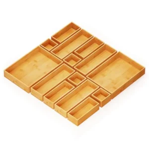14-Piece Bamboo Drawer Organizer Storage Boxes Set