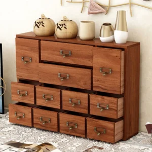 12-Drawer Wooden Apothecary Cabinet with Label Slots