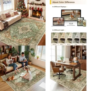 5x7 Feet Washable Non-Slip Area Rug, Vintage Medallion Print